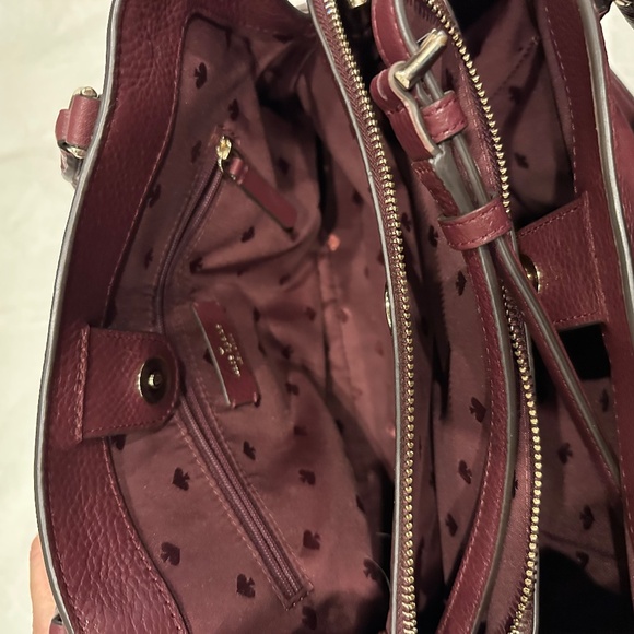 KATE SPADE LEATHER LENA SATCHEL HANDBAG & MATCHING WALLET LOT BURGUNDY - Picture 5 of 7
